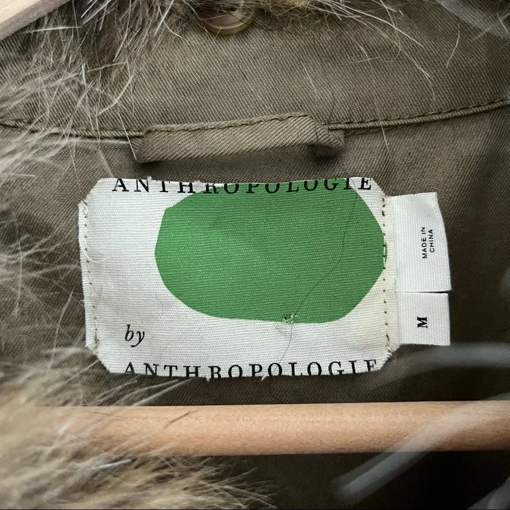 Anthropologie Faux Fur-Trimmed Field Parka Olive Green Jacket Women’s Medium - Picture 14 of 16
